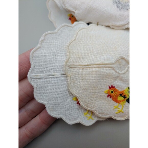 SET OF 12 ROOSTER MADIERA Vintage Cocktail Napkins 10 Matching Drink Coasters - Picture 6 of 11